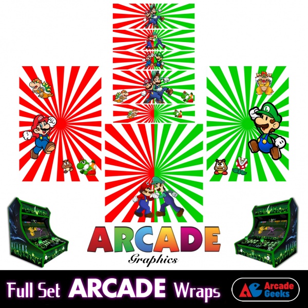 Bartop Arcade Machine Artwork Graphics Full Set – Sticker Graphics – Mario And Luigi