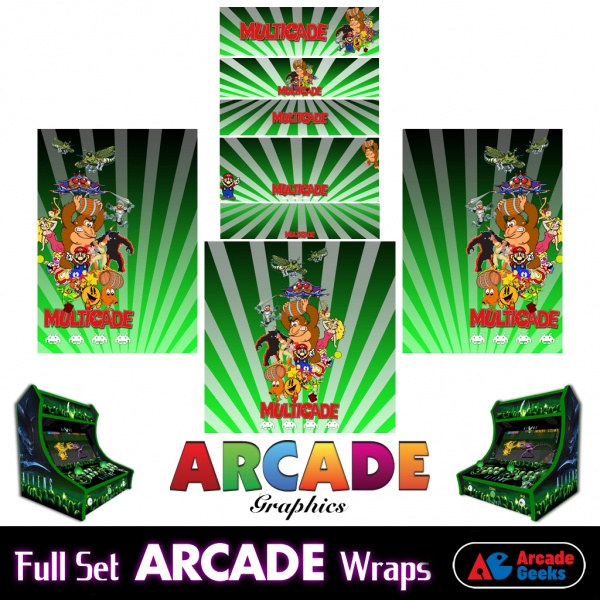 Bartop Arcade Machine Artwork Graphics Full Set – Sticker Graphics – Multicade Green
